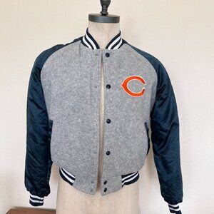 80's Chicago Bears Jacket - Varsity - Satin & Fleece - Chalk Line - SIze Medium